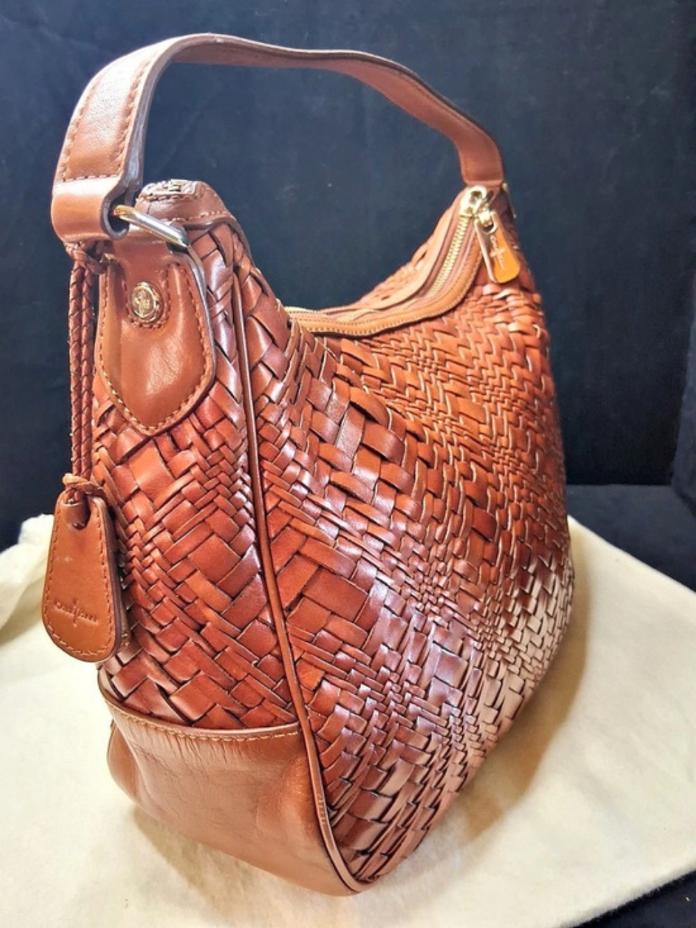 Cole Haan Woven Soft Leather Purse Bag in Warm Golden Brown With Bag